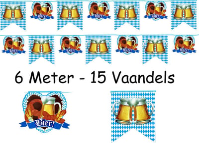 Bier Vlaggenlijn XL Formaat - Oktoberfest - 6 Mtr - Blauw