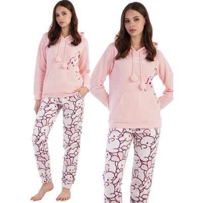 Damespyjama Hoodie Trainingspak Vienetta Fleece Winter Met Zakken XL 42 beige