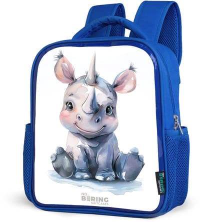 NoBoringSuitcases.com® - Rugzak blauw - Schooltas jongens - Baby neushoorn - Kinder rugtas jongen - Boekentas kind - Kinderrugzak voor school - Schoolrugzak