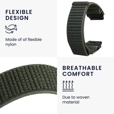 kwmobile nylon bandje voor smartwatch - geschikt voor Garmin Instinct 2S / Fenix 8S / Fenix 7S / Fenix 6S - - Polsbandje in donkergroen