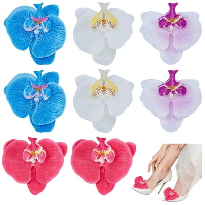 Dailygoods- Schoenklemmen 8 Stuks - Vlinder Orchidee Vorm - IJzer met Zijde - Kunstbloem Phalaenopsis - Decoratieve Accessoires - Uniek Design - Schoenaccessoires