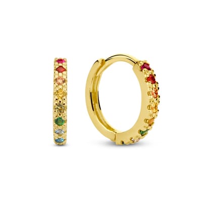 New Bling 9NBG-0652 Gouden Oorbellen met Zirkonia - 12mm Doorsnee - 1,8mm Breed - Gekleurde Zirkonia - Oorringen - 14 Karaat - Goud