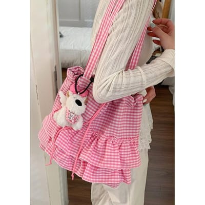 Schattige Canvas Tas College Stijl Dames Nieuwe Trendy Koreaanse Grote Capaciteit Kant Tote Bag beige