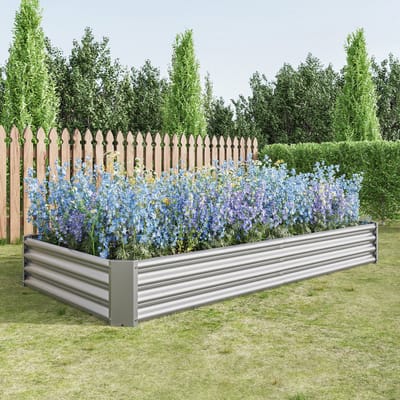 Wishdor - Verhoogde Plantenbak - Open Bodem En Stevige Constructie - Voor Tuin Of Terras - Metaal - Zilver - 232 X 113,5 X 30 Cm