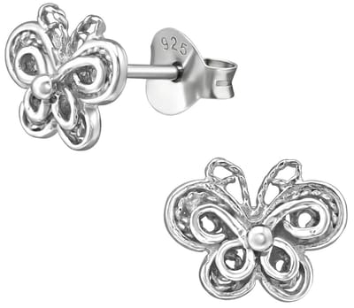 Joy|S - Zilveren vlinder oorbellen - 8 x 7 mm - gehodineerd