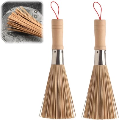 Set van 2 Bamboe Schoonmaakborstels voor Keuken, Inclusief Wokborstel, Groenteborstel en Afwasborstel voor Pannen, Borden en Bestek