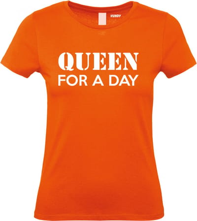 Dames T-shirt Queen for a day | Koningsdag | oranje shirt | Koningsdag kleding | Oranje | maat XS