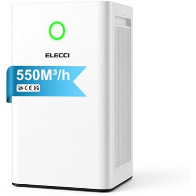 ELECCI Luchtreiniger met True HEPA-filter, voor ruimtes tot 120m², CADR 550m³/u, virusverwijdering 99,9%, verwijdert PM2.5, rook, pollen, mijten en