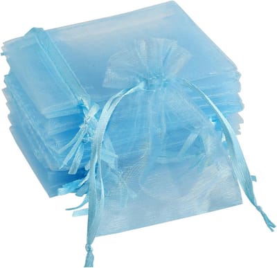 Set van 120 lichtblauwe organza zakjes voor sieraden en cadeaus - 7 x 9 cm, ideaal voor feestjes en evenementen