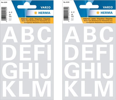 Herma Stickervel alfabet - 56x stuks - plak letters - A tm Z - wit - 20x20 mm