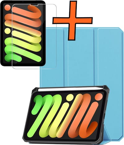 Hoesje - Geschikt voor Apple iPad Mini 7 (2024) - 8.3 inch - 7e Generatie - Met Screenprotector - Trifold Bookcase - Hard Cover Case - Met Uitsparing Geschikt voor Apple Pencil - Hardcover Book - Tablet Hoes - Lichtblauw