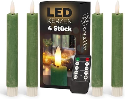 LED-kaarsen met timer groen 4 stuks groen voor binnen - 6 uur - ECHTE WAS 18 cm hoogte voor kaarsen 2,2 cm diameter 2 AAA-batterijen vereist LED-kaarsen flikkerende vlam bewegende vlam