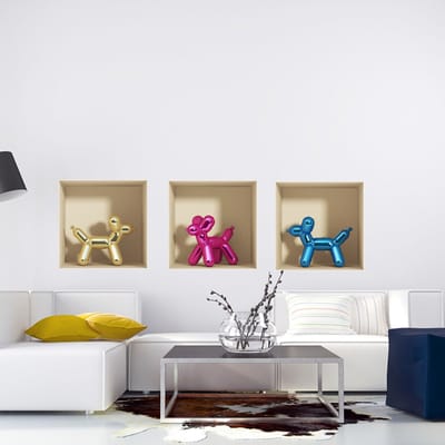 3D-sticker met 3 honden in ballonnen, 40 x 120 cm