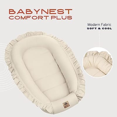 Babynest met Ruches - Knuffelnest voor Baby's, 100% Katoen, 55 x 90 cm, Beige