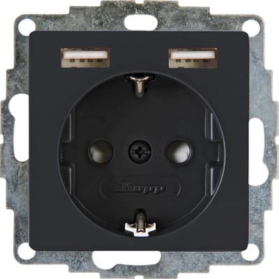 Inbouw Stopcontact - Wandcontactdoos - Apparaten Opladen - Met 2 USB poorten - 86 x 81 cm - Antraciet