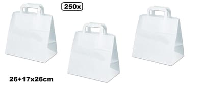 250x Draagtas snacktas blokbodem 26+17x26cm wit - tas snack papier  FSC gecertificeerd duurzaam