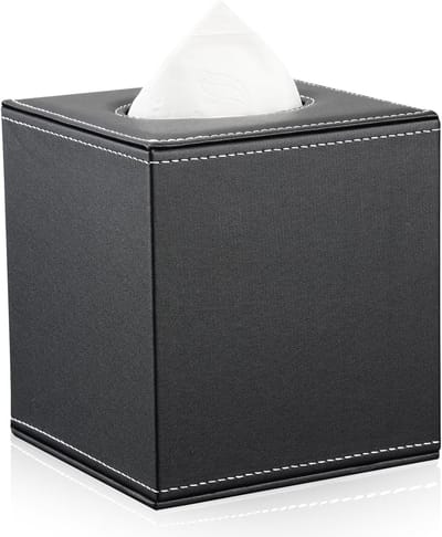 Elegante vierkante leren tissueboxhouder in zwart voor stijlvolle opberging van tissues