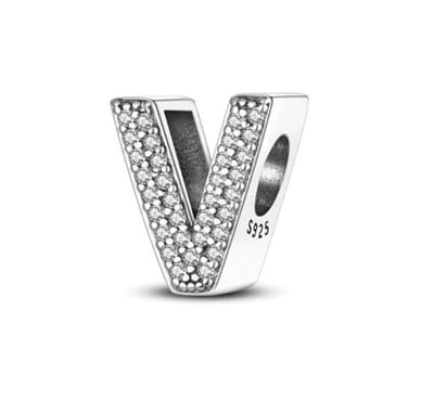 RomyStones – Letter Bedel V – 925 Sterling Zilver – Zirkonia – Voor je Bedelarmband - Alfabet