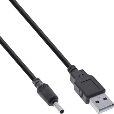 USB-A - DC plug kabel | 3,5 x 1,35mm | max. 5V/3A (15W) | zwart | 1 meter