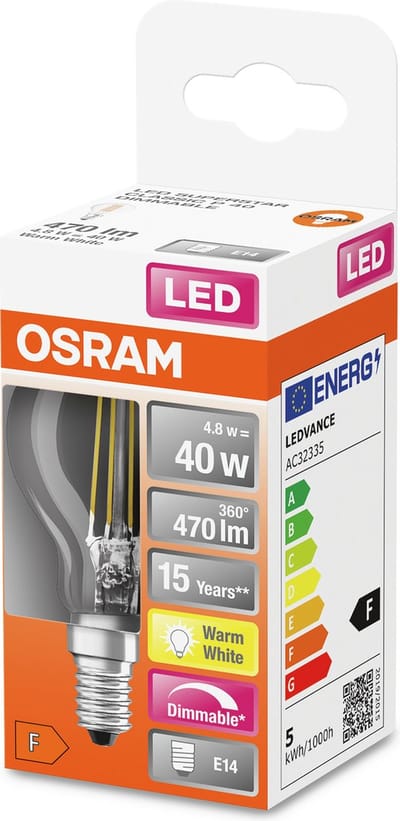 OSRAM 4058075437029 LED-lamp Energielabel F (A - G) E14 Peer 4.8 W = 40 W Warmwit (Ø x l) 45 mm x 78 mm 1 stuk(s)