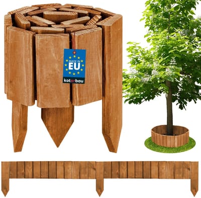 KOTARBAU® Bloembedrand, Rolborder, 110 x 10 cm, Eik, Tuinafscheiding, Houten Tuinhek, Borderrand, Palissade, Schapenhek, Tuindecoratie