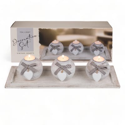 Dailygoods- Kaarsenset Elegante 3 Bolvormige Theelichthouders - Houten Dienblad - Warm Woonaccessoire - Inclusief Theelichtjes - Afmetingen 40 x 14 cm - Theelichthouder