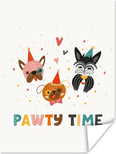 Poster Quotes - Honden - Feest - Pawty time - Spreuken - 120x160 cm XXL