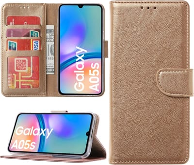 Hoesje geschikt voor Samsung Galaxy A05s bookcase met pasjeshouder - Goud