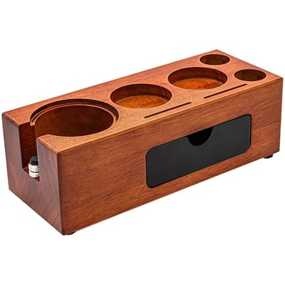 3-IN-1 Espresso Knock Box en Tamping Station 51/54/58MM Espresso Koffie Antislip Sapele Hout 51-58mm brown