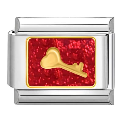 Quiges - Schakel - Bedel - 9mm - charms - Hart met sleutel - Geschikt voor - armband - Schakelarmband - italy bedels armband