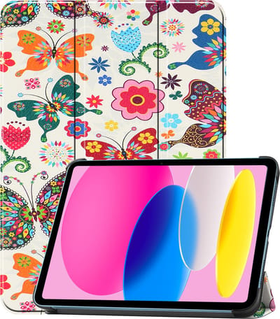 Hoesje - Geschikt voor Apple iPad 10 (2022) - 10.9 inch - 10e Generatie - Dun & Stevig - Trifold Bookcase - Hard Cover - Hardcover Book Case - Tablet Hoes - Vlinders