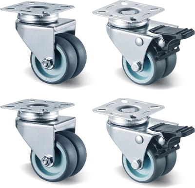 Dubbele wielen met rem 50 mm - 4 stuks transportwielen voor meubels tot 400 kg - zwenkwielen zware belasting - geruisloos - 360 graden draaibaar heavy duty wheel