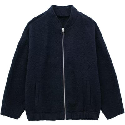 Herfst/Winter Nieuw Product Dames Nieuwe Mode Casual Los Veelzijdig Rits Pilotenjas Jas L marineblauwe kleur