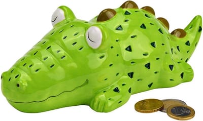 G. Wurm Spaarpot krokodil - voor kinderen - keramiek - grijs - 16 x 12 x 10 cm - geld sparen