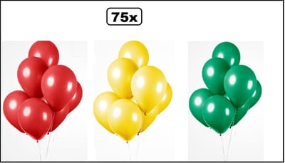75x Ballonnen rood/geel/groen 27cm - Carnaval thema feest party oud en nieuw festival