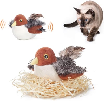 Daity 1 stuk - Oplaadbaar speelgoed in de vorm van een fladderende vogel/mus - realistisch getjirp - aanraakgevoelig speelgoed voor kittens - interactief kattenspeelgoed - geschikt voor alle kattenrassen（Vogelnest niet inbegrepen）