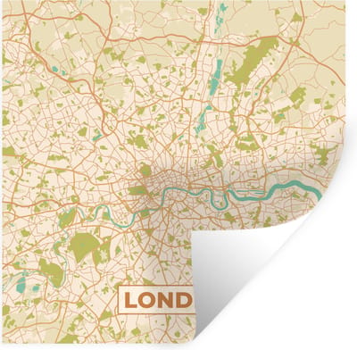 Muurstickers - Sticker Folie - Londen - Stadskaart - Plattegrond - Vintage - Kaart - 100x100 cm - Plakfolie - Muurstickers Kinderkamer - Zelfklevend Behang XXL - Zelfklevend behangpapier - Stickerfolie