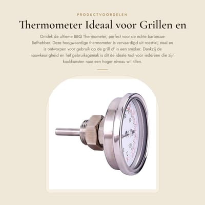 Dailygoods- BBQ-thermometer roestvrij staal - temperatuurmeter - 0-120 graden - schroefdraad - vleugelmoer - duurzaam en vuurvast - Grillthermometer