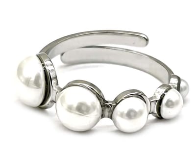 Ring met Parels - RVS - One Size - Zilverkleurig