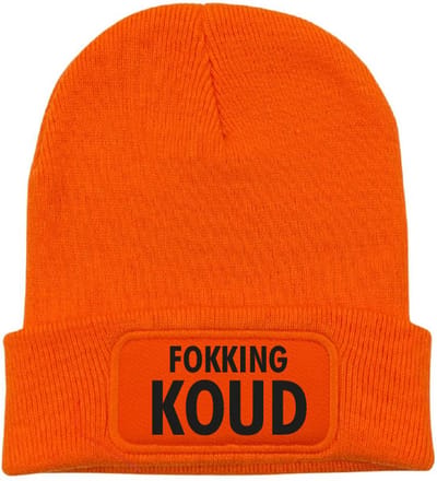 Fokking koud wintermuts oranje | zwart - soBAD. | Wintersport| Après ski outfit Warme Muts voor Volwassenen | Heren en Dames Beanie