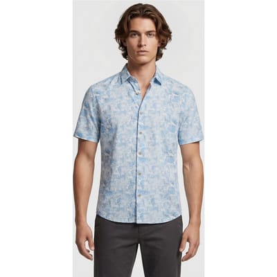 No Excess Shirt Short Sleeve Allover Printed With Linen Blue Maat: S | Casual Overhemden Outlet | Heren | Blauw