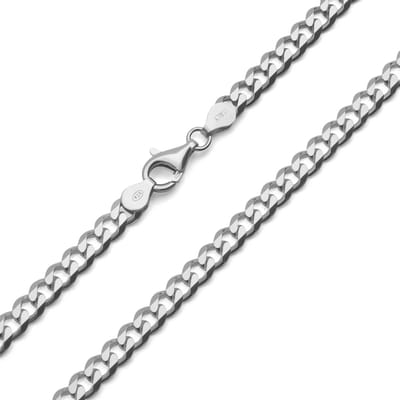 JUXE24-Gourmet ketting-Curb chain-massief 925 zilver-5,5 mm breed-50 cm lang-28,5 gram-6 zijdig geslepen