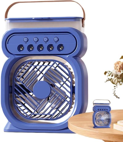 Ventilator met mist - Oplaadbare koeler - Persoonlijke verkoeling - 7 Kleuren nachtlampje - 450 ml tank - Blauw