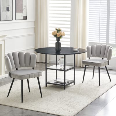 OKWISH Eettafelset 107 cm - Ronde Tafel Met 2 Stoelen En Dubbele Opbergrekken - Voor Ruimtes - MDF Metaal Stof - Zwart