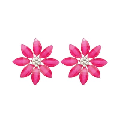 Clip oorbellen -hard roze -bloem- geen gaatje- Charme Bijoux