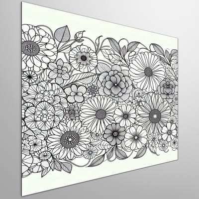 Line art bloemen schilderij | Prachtig bloemenlandschap geweven met lijnen en kleuren van liefde | Kunst - 30x30 centimeter op Dibond | Foto op Dibond