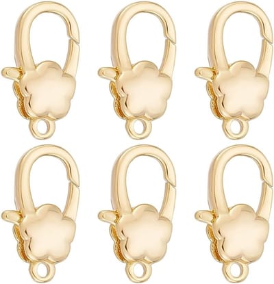 Set van 6 Messing Kreeftsluitingen voor Sieraden, 7.5 x 14 mm, Gouden Afwerking, Veilige Sluitingen voor Kettingen, Armbanden en Creatieve Projecten met Opbergdoos