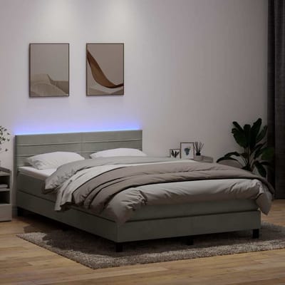 vidaXL - Boxspring - met - matras - en - LED - fluweel - lichtgrijs - 160x220 - cm