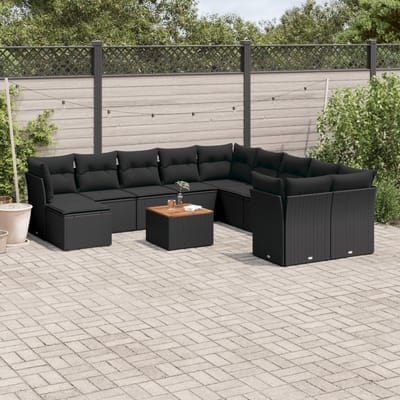 vidaXL - 12-delige - Loungeset - met - kussens - poly - rattan - zwart