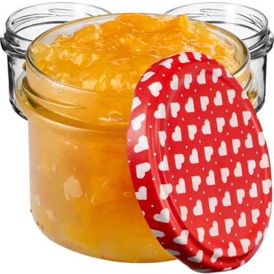 KADAX Kleine Inmaakpotten, 235 ml, Diameter 82, Voor Honing en Specerijen, Jampotten Met Deksel, Luchtdicht, Hartvormig Cadeau (10 Stuks)